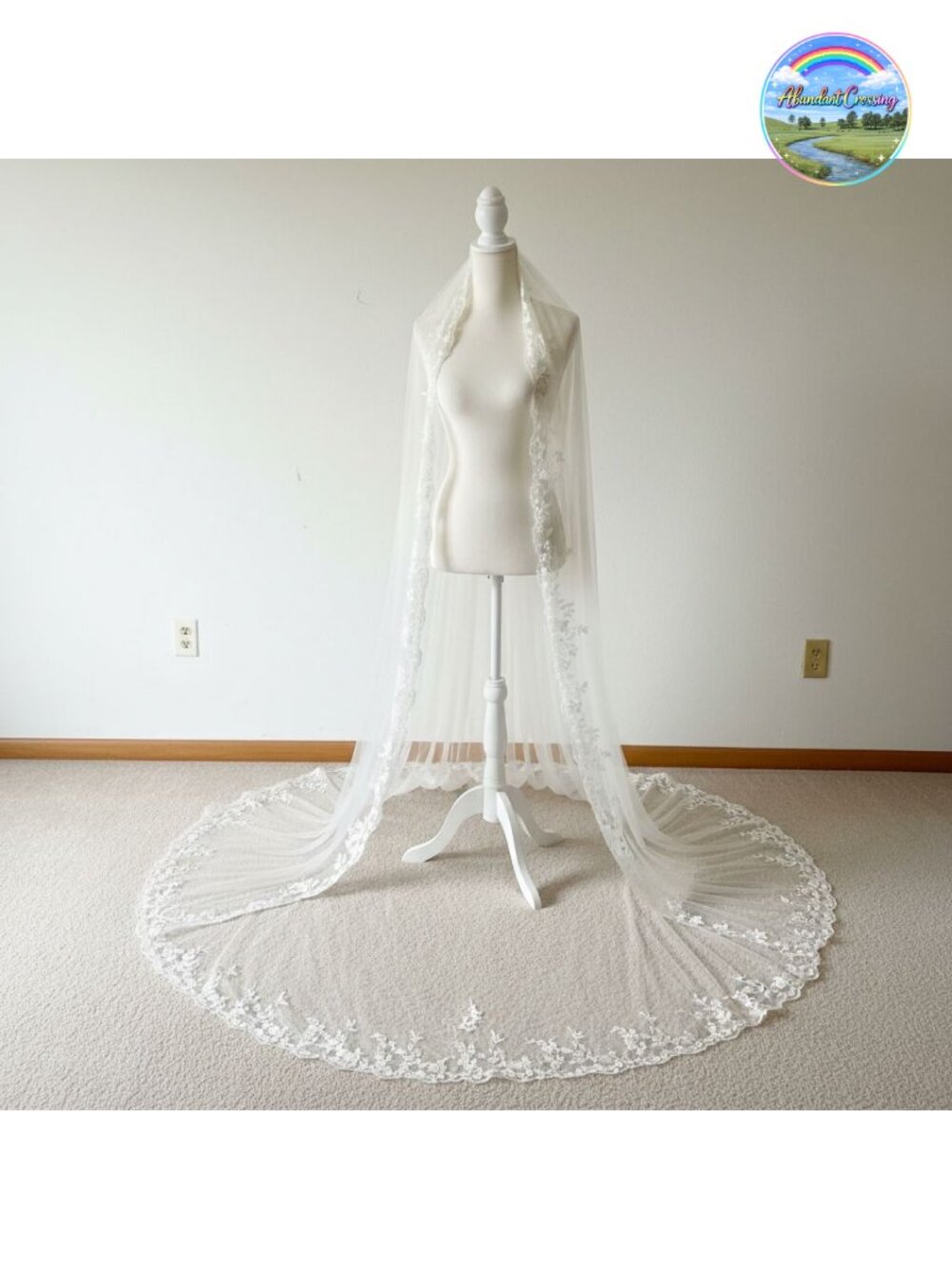 Long 1 Tier Lace Bridal Veil Chapel Cathedral Metal Comb Tulle Wedding